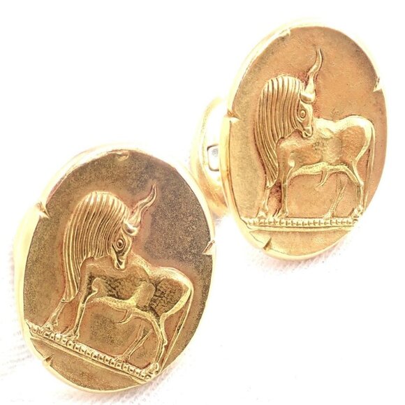 Vintage! Van Cleef & Arpels G. L'Enfant 18k Yellow Gold Zodiac Taurus Cufflinks - Picture 10 of 16